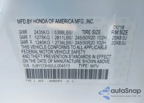 2018 Acura Mdx Technology Package Acurawatch Plus Pkg z USA, uszkodzony, nr VIN 5J8YD3H50JL004513